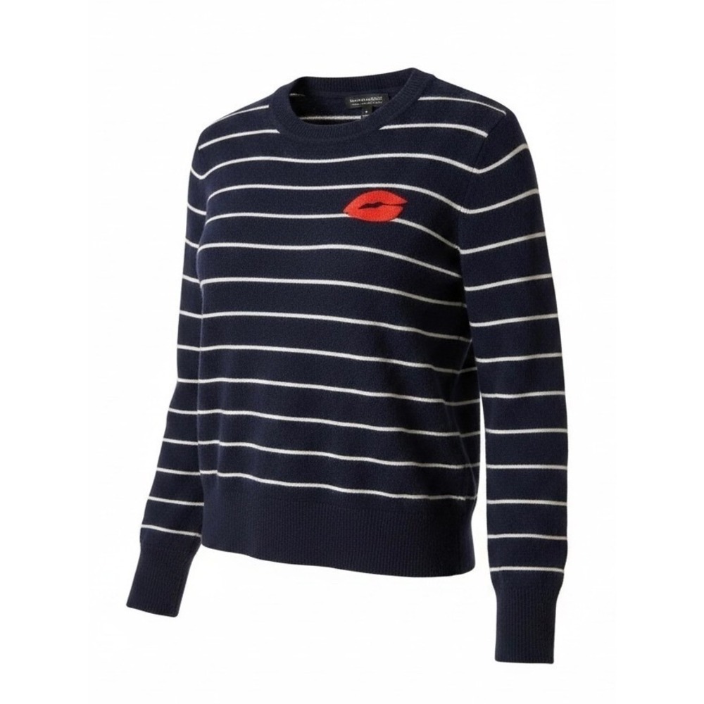 Banana Republic Sweater Merino Wool Blend Striped Blue Red S Embroidery 4th July
